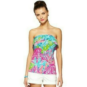 LILLY PULITZER LET'S CHA CHA WILEY TUBE TOP Size S Vibrant Strapless Resortwear